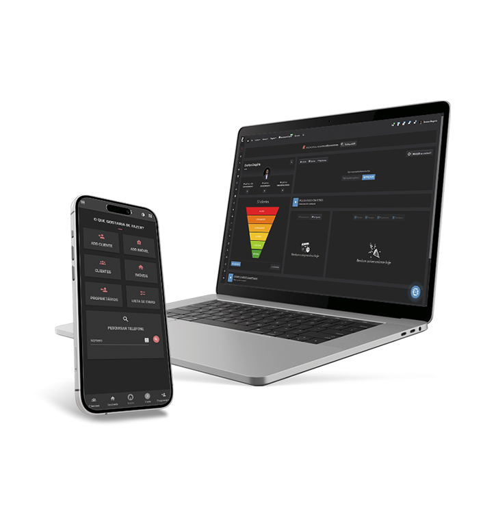 CRM Imobisis exibido em notebook e celular