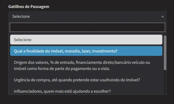 Painel flutuante com gatilhos de passagem no funil de vendas da Imobisis