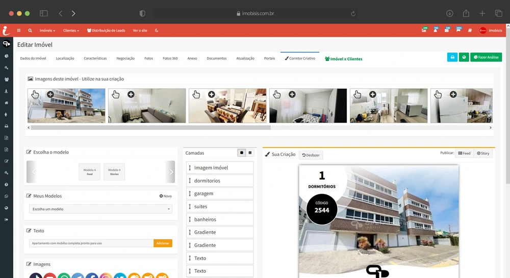 Editor intuitivo do Imobiart para criar artes imobiliárias
