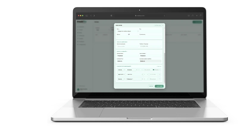 Tela do Imobifin para controle de vendas e comissões
